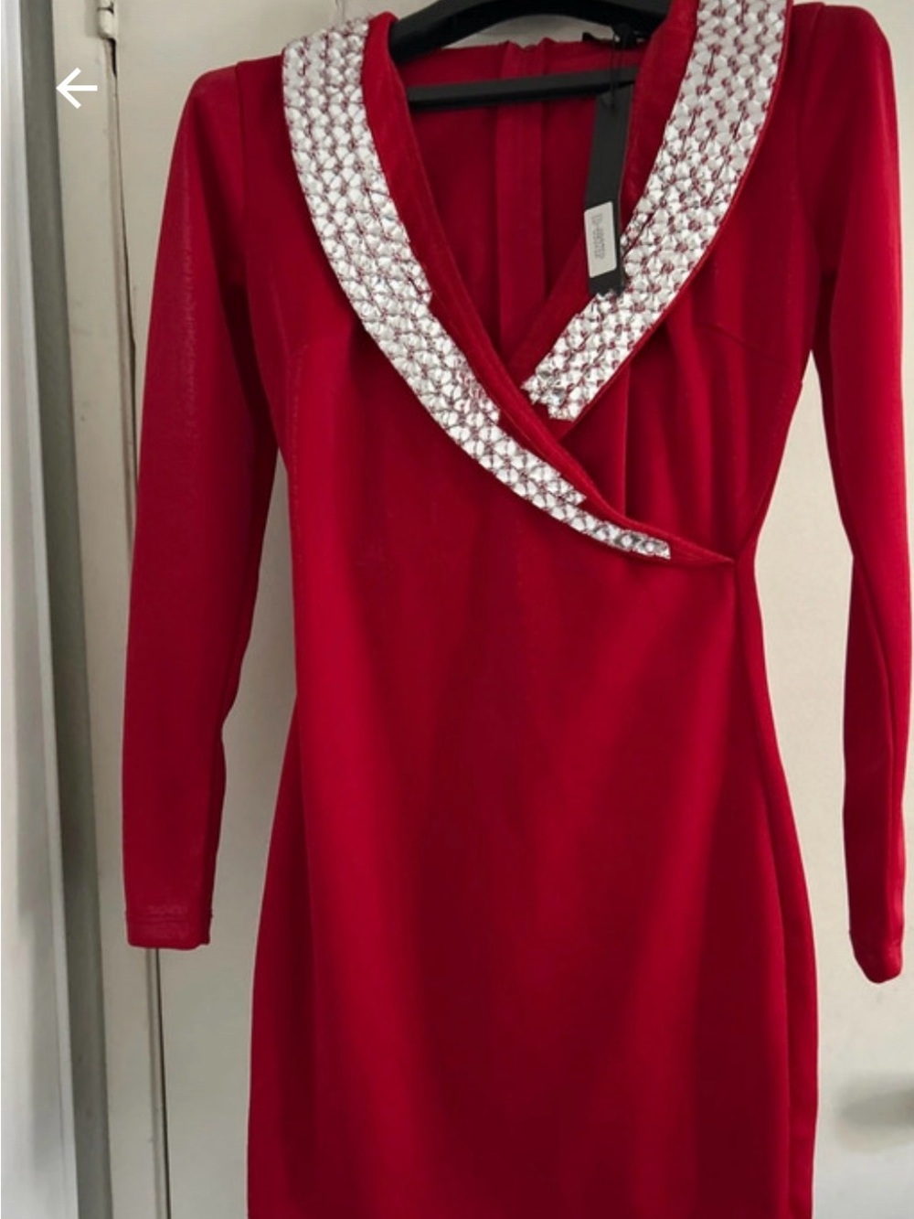 Symphony Red Mini Dress with Crystalline Embellished Collar